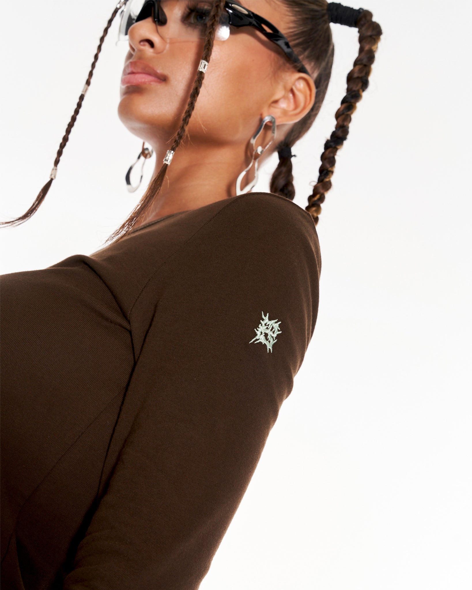 Trancemaster Long Sleeve Fitted Top With Embroidery In Brown